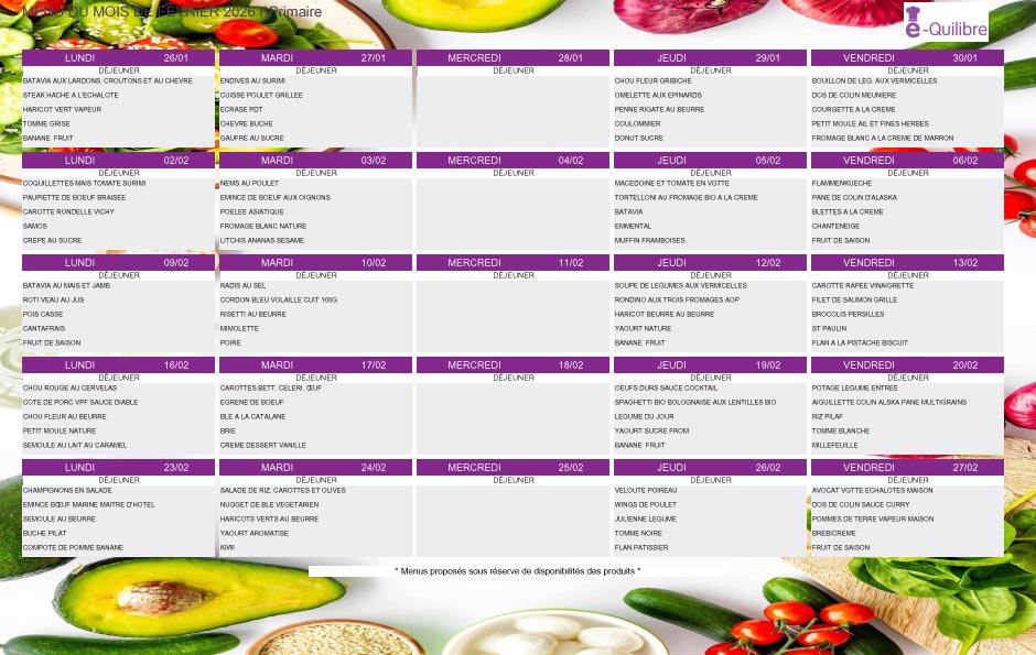 MENU CANTINE FEVRIER 2026