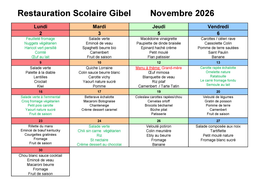 CANTINE SCOLAIRE NOVEMBRE